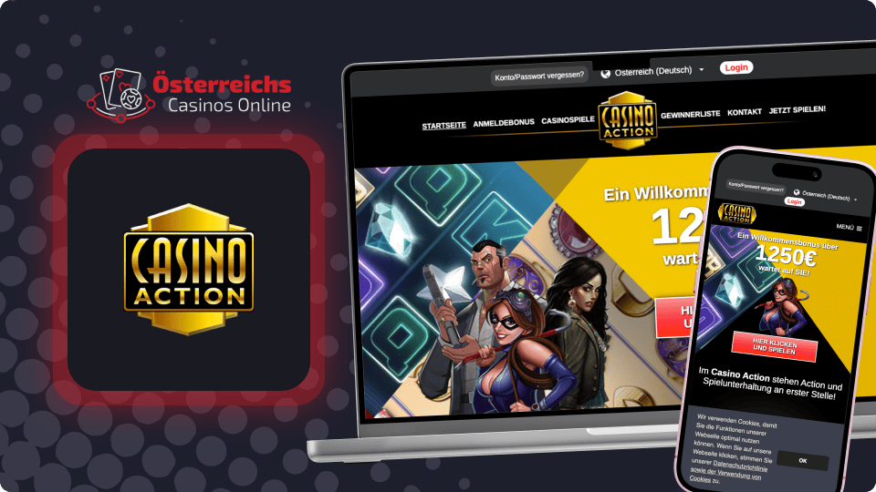 Casino Action bewirbt '1250€ Bonus' statt echtem 50€ Bonus ohne Einzahlung