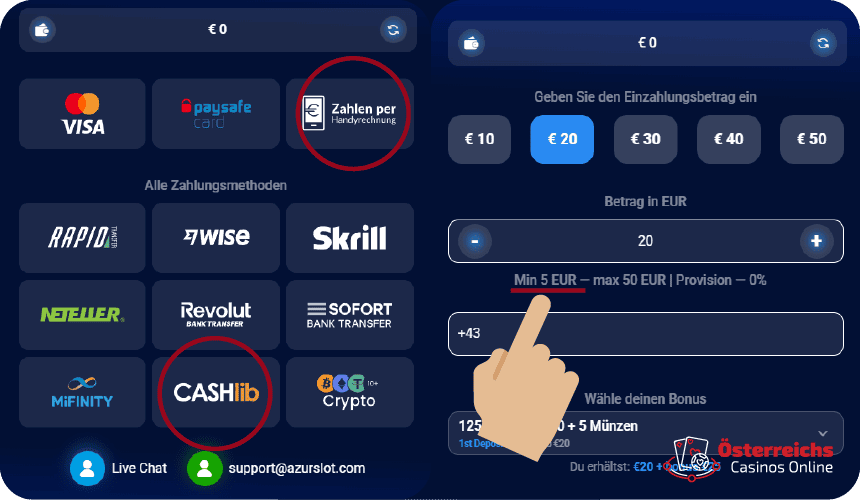 Casino mit 5 Euro Einzahlung Azur Slot für Spieler aus Österreich