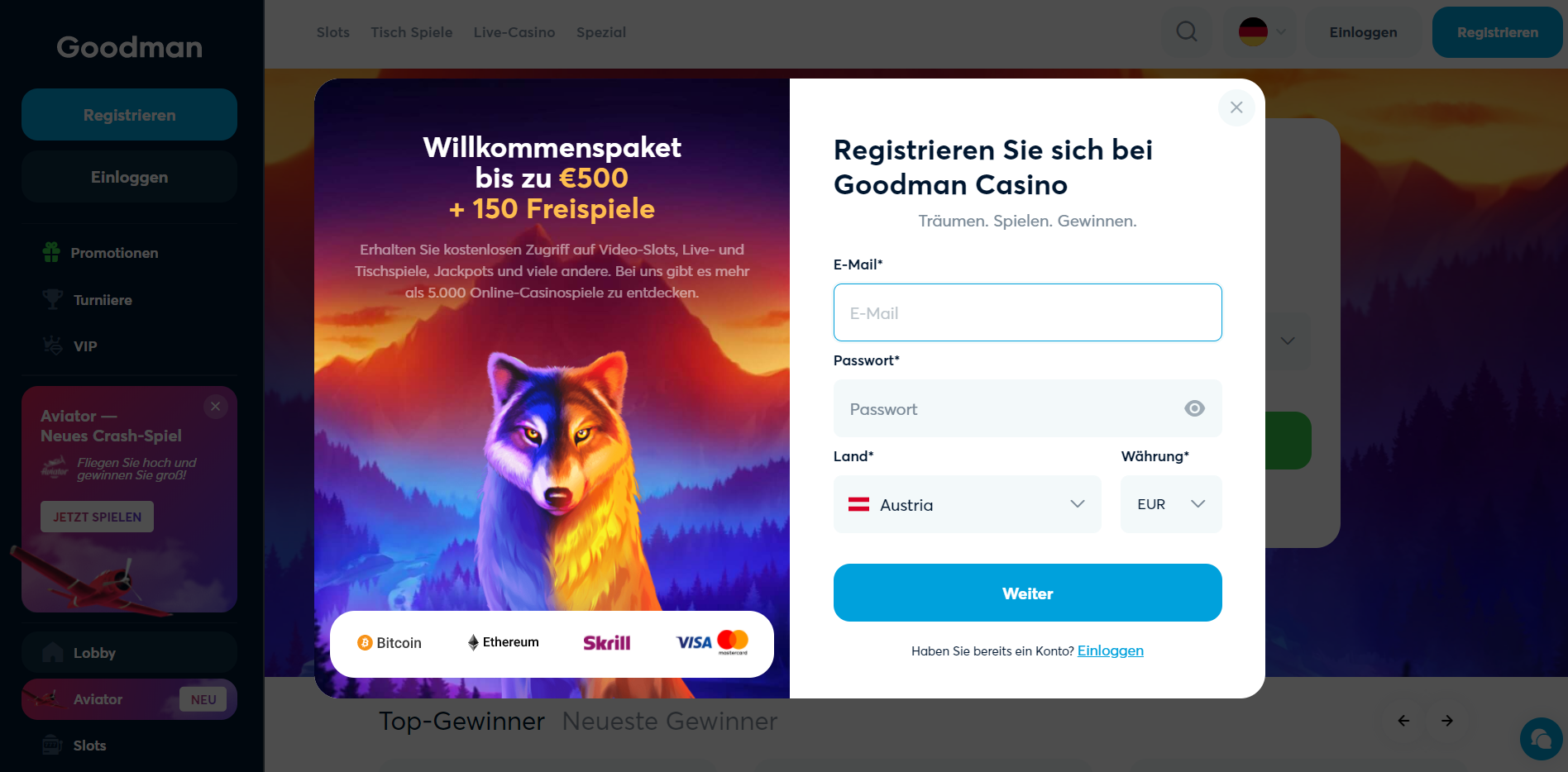Anmeldung Anmeldung in Goodman Casino 2021
