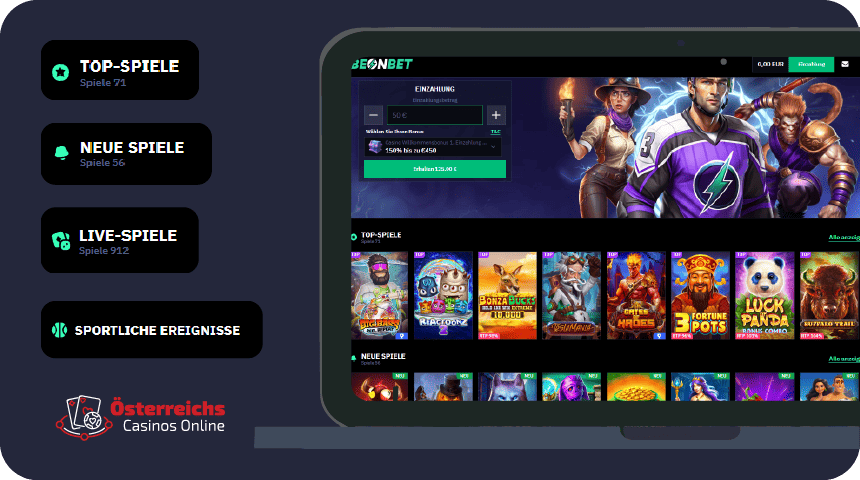 Beonbet Austria Casino-Lobby – über 11.000 Spiele heute verfügbar