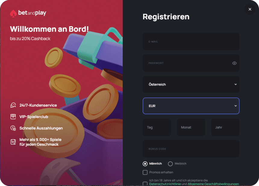 Registrierungsprozess Registrierung bei betandplay für Spieler aus Österreich 2025