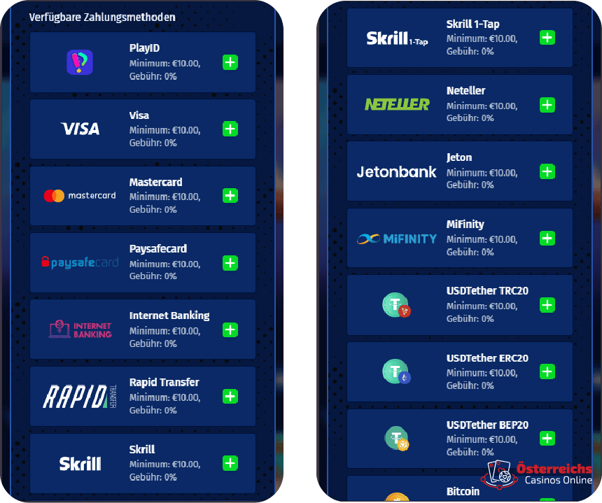 Einzahlungsmethoden im österreichischen BIGCLASH Casino