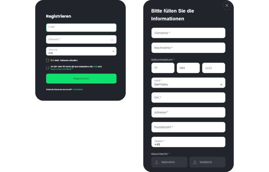 Registrierungsprozess Registrierung bei Bit Vegas für Spieler aus Österreich 2025