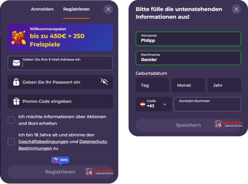 Coolzino Online Casino Fragebogen zur Registrierung