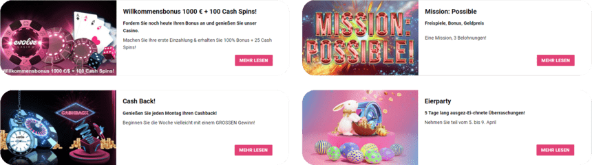 Promotionsgebote Promotionsgebote in Evolve Casino Online