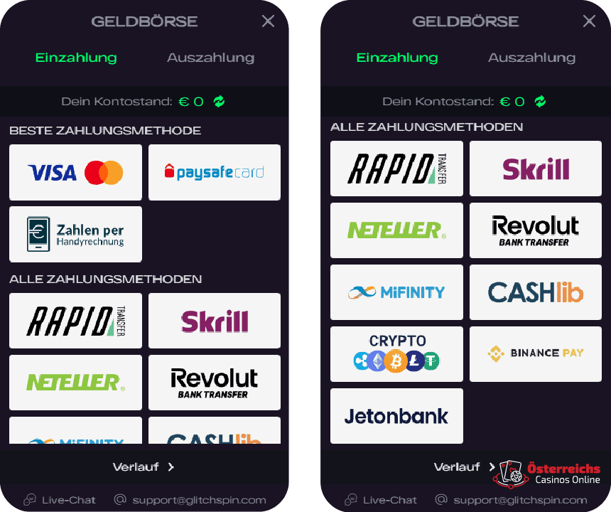 Zahlungsmethoden im Online Casino Glitch Spin für sichere Transaktionen