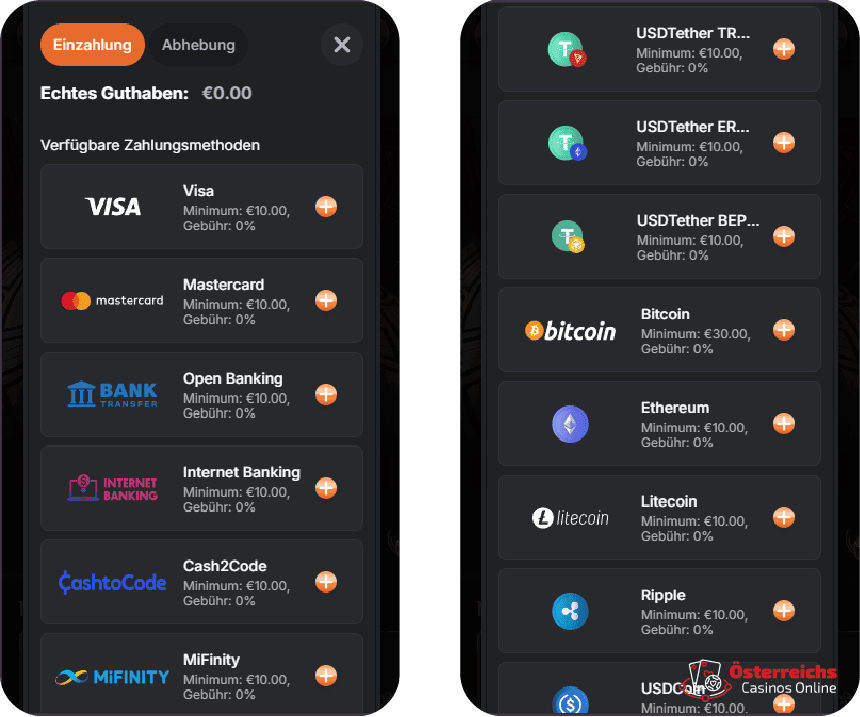 Einzahlungsmethoden mit Limits im lizenzierten Casino Gransino Online