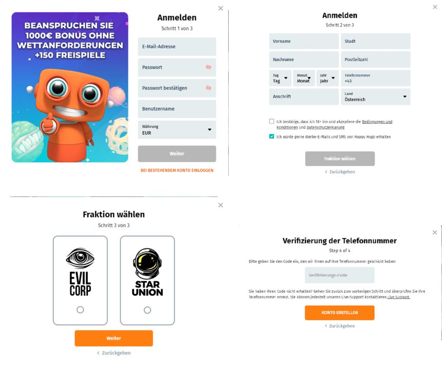 Registrierung bei Happy Hugo für Spieler aus Österreich 2026