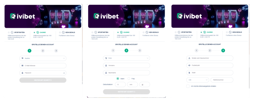 Registrierungsprozess Registrierung bei iviBet Casino für Spieler aus Österreich 2025