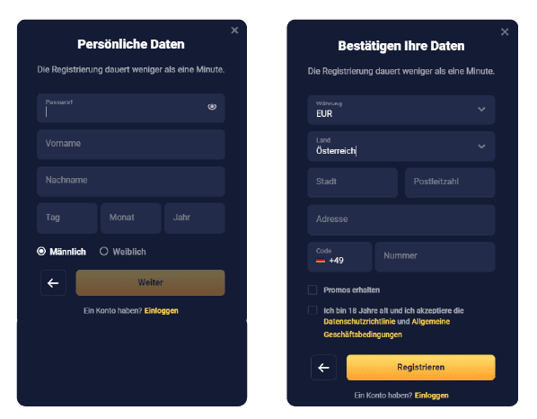 Registrierungsprozess Registrierung bei Joocasino Casino für Spieler aus Österreich 2025