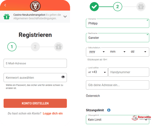 Registrierungsformular Registrierungsformular bei LeoVegas Casino mit übersichtlichen Eingabefeldern für persönliche Daten und Kontoeinstellungen