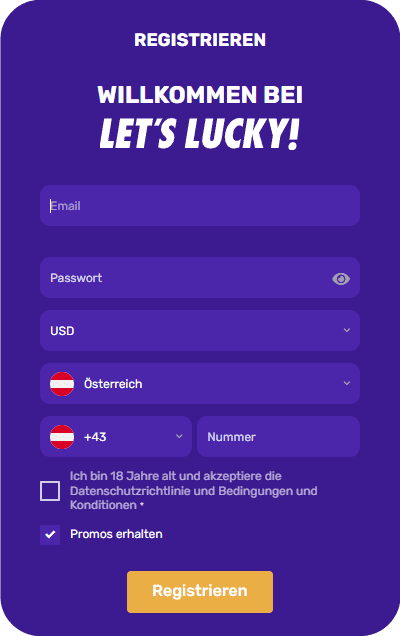 Registrierung bei letslucky Casino für Spieler aus Österreich 2026
