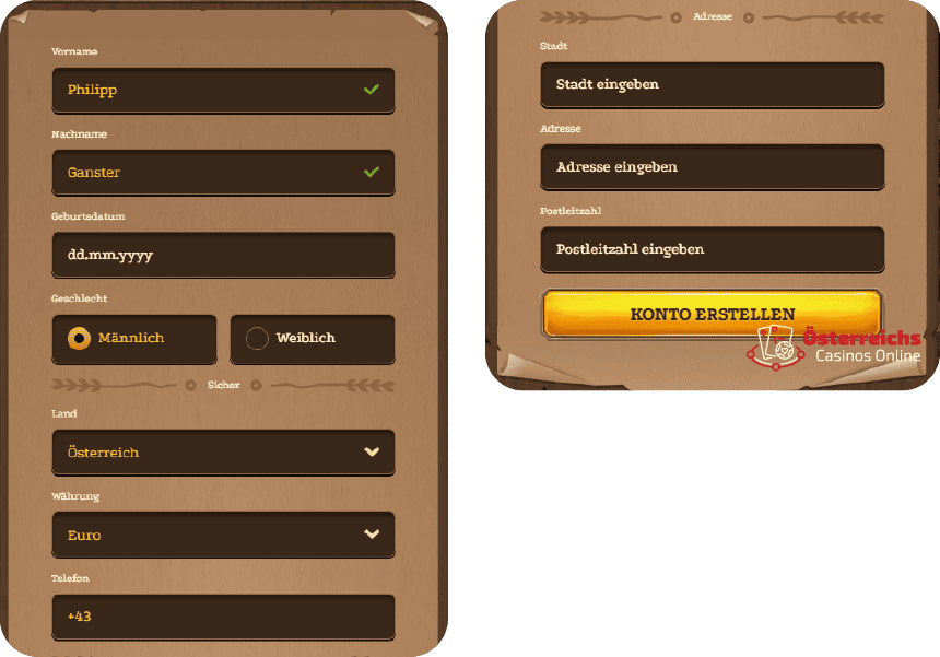 Anmeldeformular für das Online-Casino Lizaro für Österreicher
