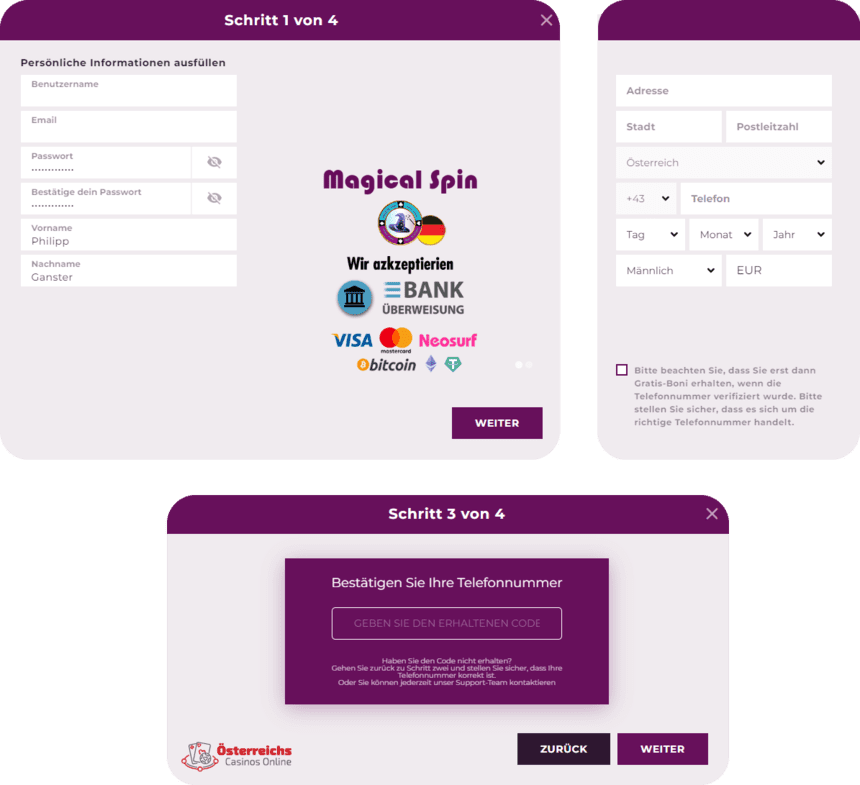 Registrierung bei Magical Spin für Spieler aus Österreich 2026