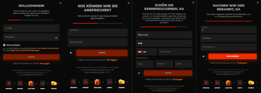 Registrierungsprozess Registrierung bei N1Bet Casino für Spieler aus Österreich 2025