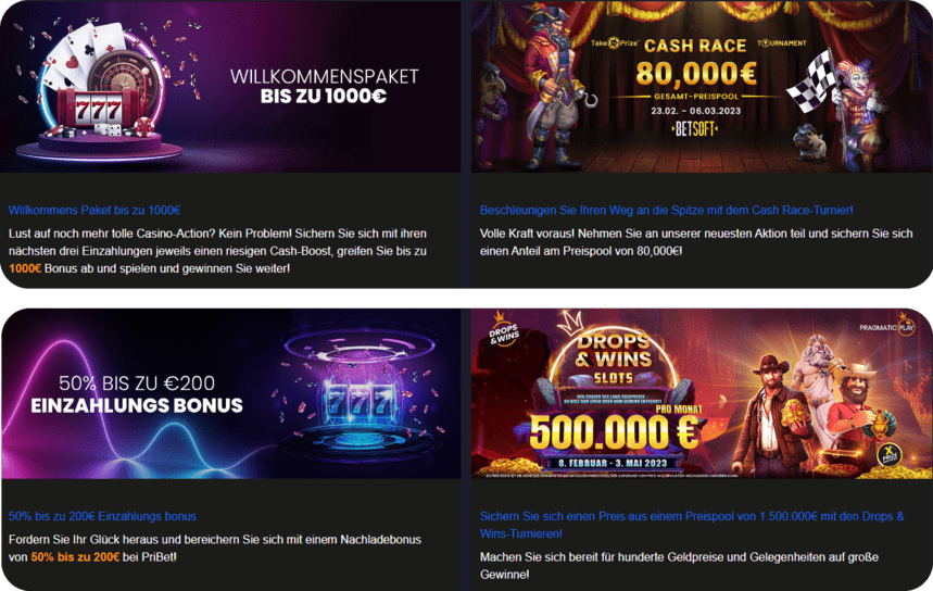 Promotionsgebote in Pribet Casino Online