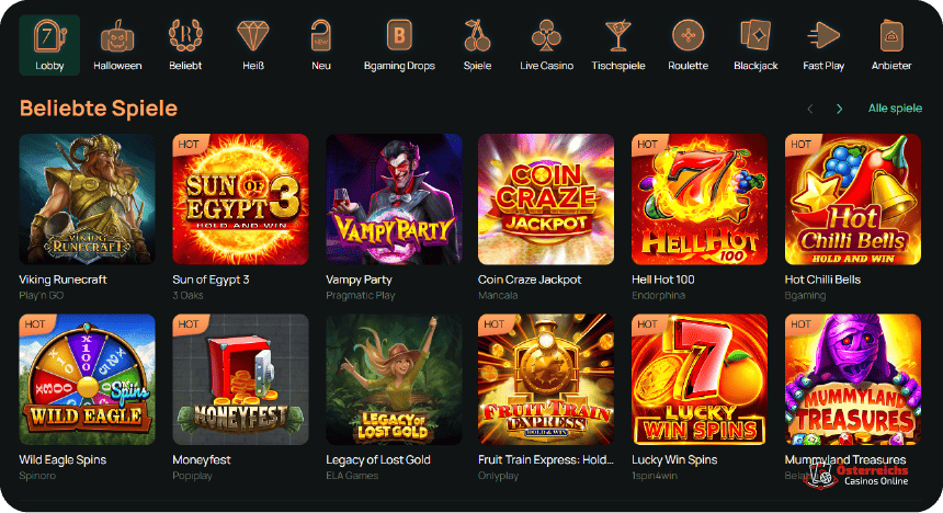 Spielbibliothek mit mehr als 11.200 Spielen für Österreicher im Ritzo Casino