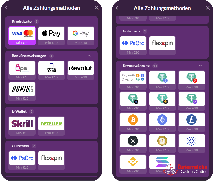 Über 12 sichere Zahlungsmethoden für sofortige Auszahlungen 