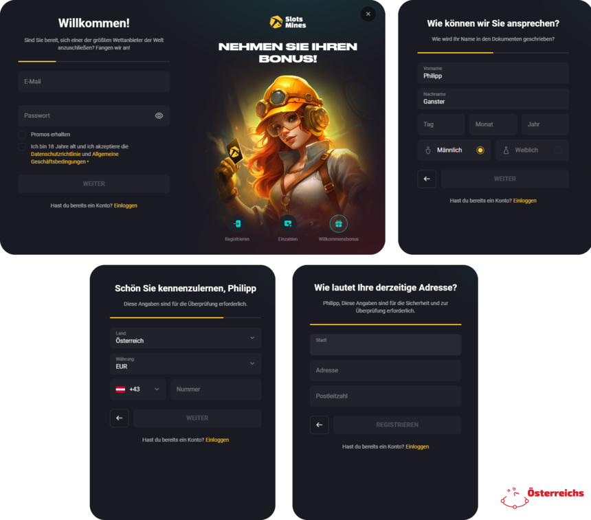 Registrierung bei Slots Mines für Spieler aus Österreich 2026