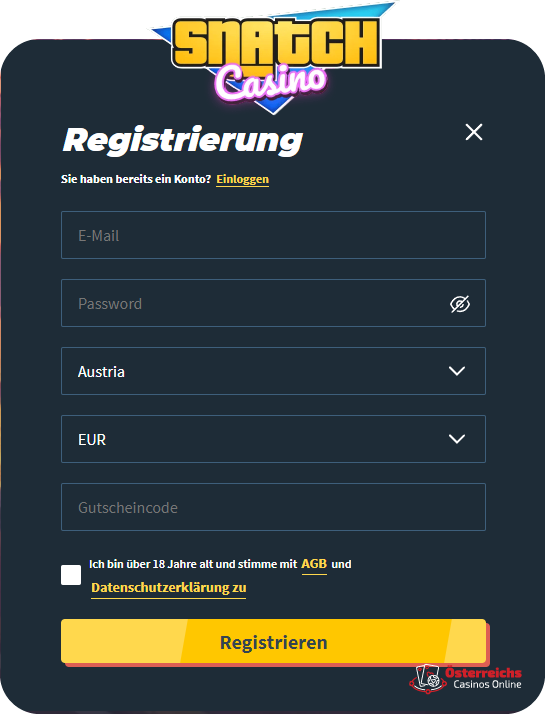 Registrierungsprozess Registrierung bei Snatch für Spieler aus Österreich 2025