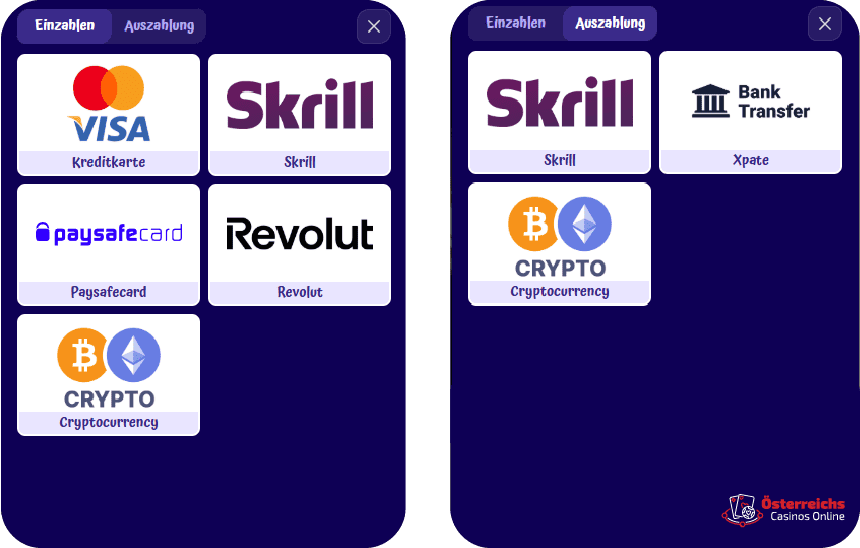 Einzahlungen und Auszahlungen bei SpinGranny in Österreich