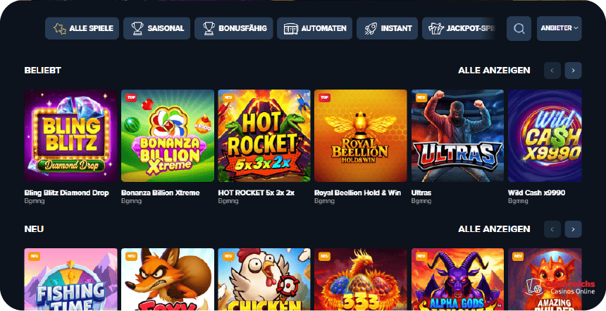 Über 5.000 Spiele von weltweit führenden Anbietern in der Casino-Lobby