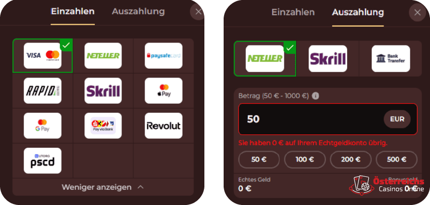 Casino Vinci Zahlungsmethoden – Ein- und Auszahlungen für österreichische Spieler mit Visa, Mastercard, Skrill, Neteller und Bitcoin Casino Vinci Zahlungsmethoden – Ein- und Auszahlungen für österreichische Spieler mit Visa, Mastercard, Skrill, Neteller und Bitcoin