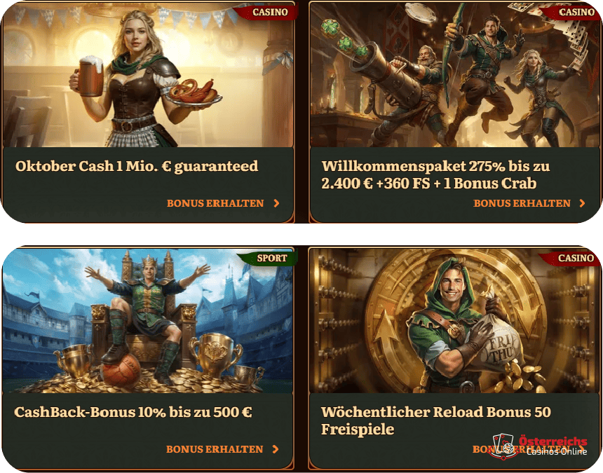 Gratisbonus, Cashback und tägliche Boni im WildRobin Casino für Spieler aus Österreich