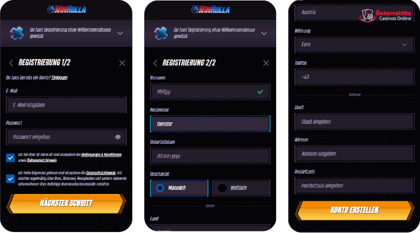 Schnelle Registrierung im österreichischen Casino Win Rolla