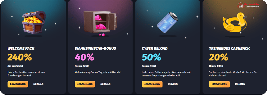 Vorteilhafte Boni (Freispiele, Cashback, Boni ohne Einzahlung) bei Winshark Österreich