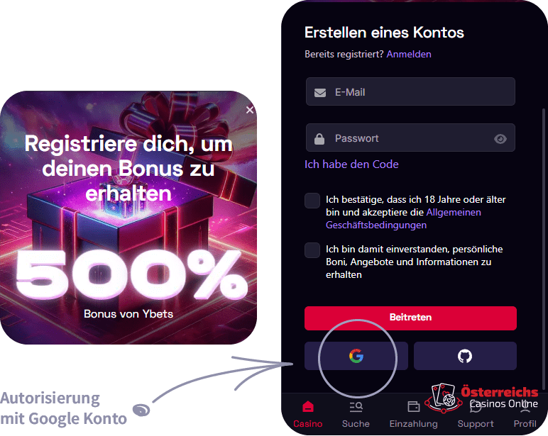 Anmeldeformular Anmeldeformular für das Сasino Y-Bets Website 2025