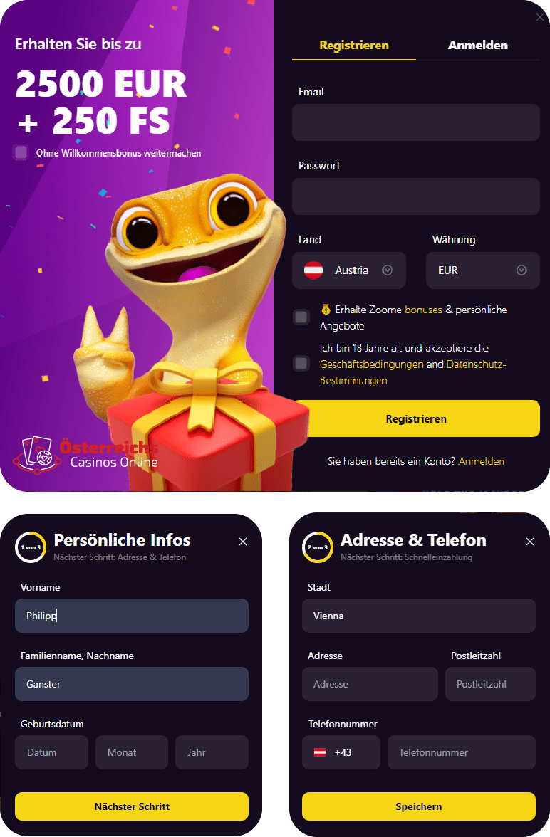 Registrierung bei Zoome für Spieler aus Österreich 2026