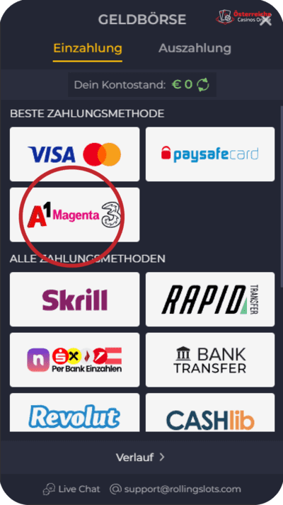 Rolling Slots mit A1 Bezahlen Rolling Slots mit A1 Bezahlen