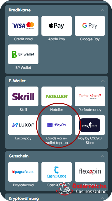 Zahlungsmethoden verfügbar bei IviBet casino