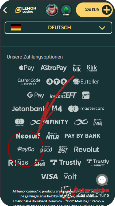 Optionen für eine Einzahlung in einem Lemon Online-Casino 
