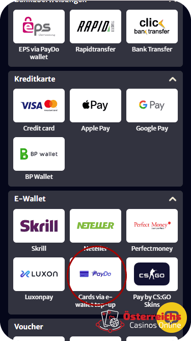 PayDo-Zahlung im Casino Nine